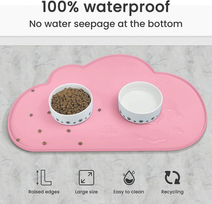 Ptlom Silicone Pet Placemat for Dogs and Cats, Non-Slip Waterproof Dog Feeding Bowl Mats for Food and Water, Small Medium Large Pet Puppy Tray Mat Prevent Residues from Spilling onto The Floor, Beige