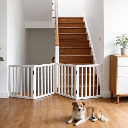 Dog Gate Indoor, Freestanding Dog Fence for The House, Doorways, Hallways,or Stairs,Pet Gate Foldable Wooden,Expandable 24" Height 3 Panels,White