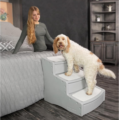 Pet Gear Easy Step III Extra Wide Pet Stairs, 3 Step for Dogs/Cats up to 200 pounds, Removable/Washable Carpet, Easy Assembly (No Tools Required), Sea Salt