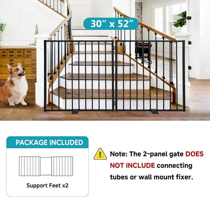 Snagle Paw Extra Wide Dog Gate,Free Standing Dog Fence with Door, Up to 104 Inch Wide Pet Gate with Support Feet for Stairs, Hallways, Doorways, Yard (Black, 4 Panels)