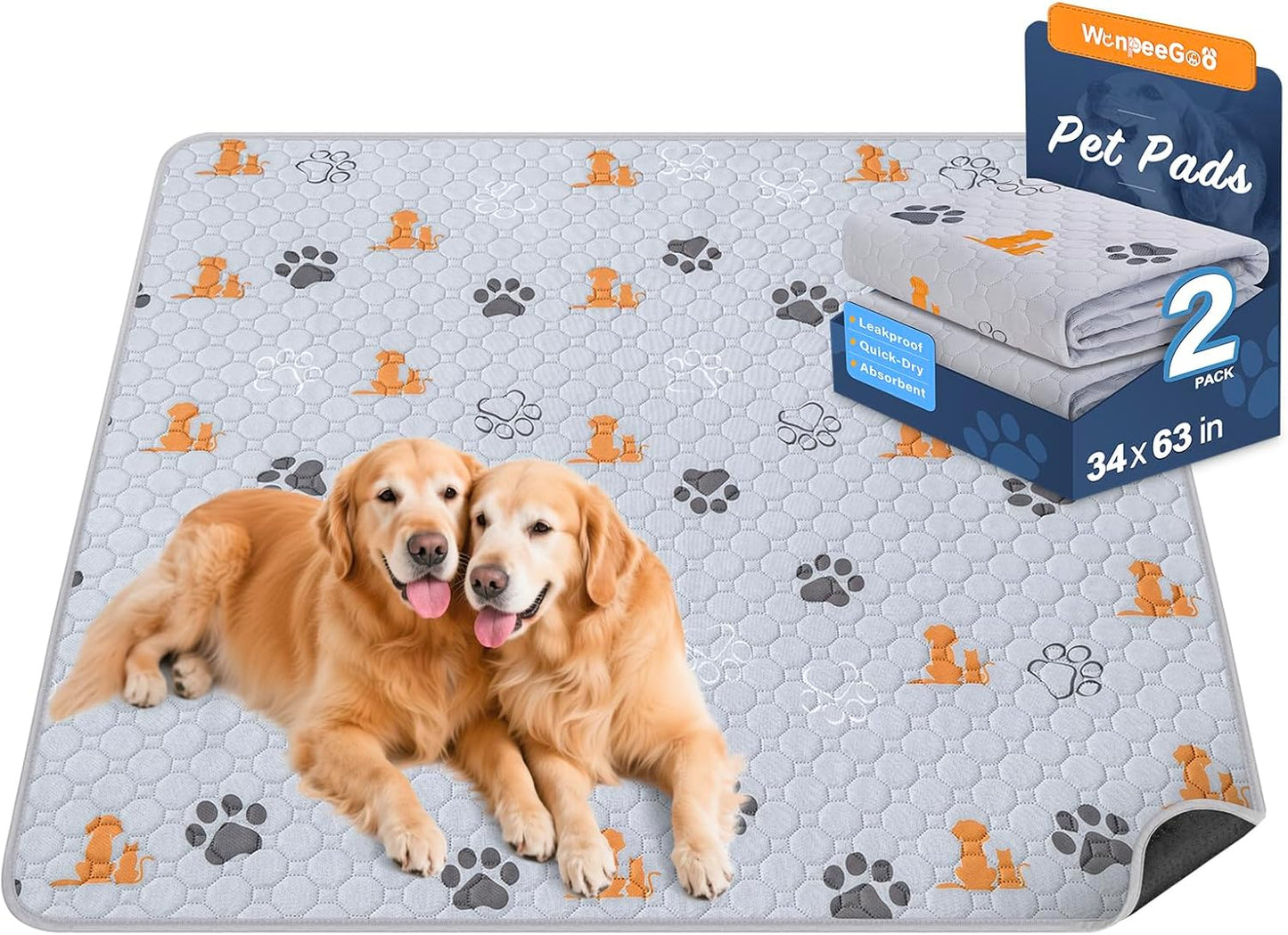 WanpeeGoo Washable Pee Pads for Dogs, 4 Pack Absorbent Reusable Training Dog Pads Pet Puppy Pads, Non-Slip Potty Pads for Whelping, Playpen, Crate, Bed, Grey 18"x24"