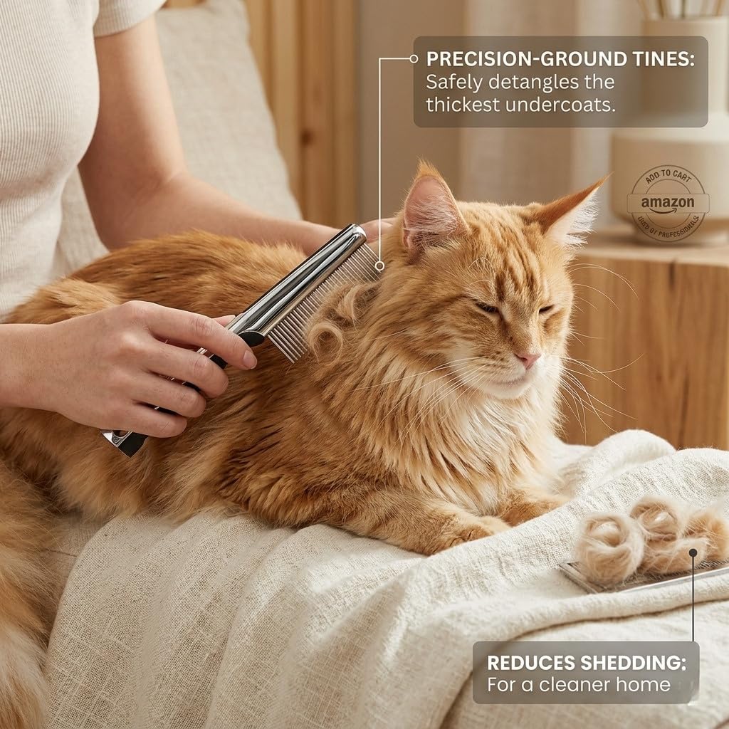 Resco Pet Products Rotating Tooth Comb - Professional Detangling & Dematting Grooming Comb for Dogs and Cats, Prevents Hair Pulling