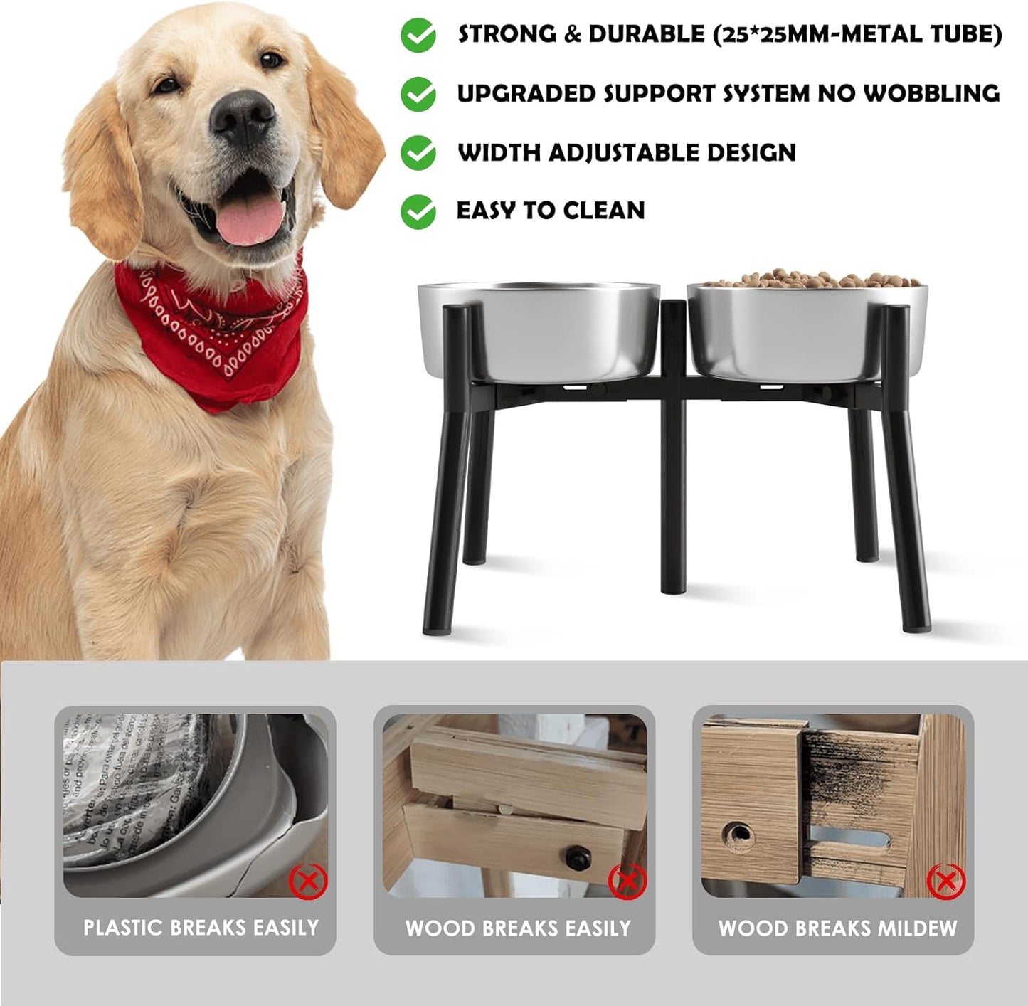 Elevated Dog Bowls for Large and Extra Large Dogs, Adjustable Width Dog Bowl Stand for 7-10.6" Wide Bowls, Food and Water Feeder, 13.7 in Tall Single Holder (Bowl Not Included)