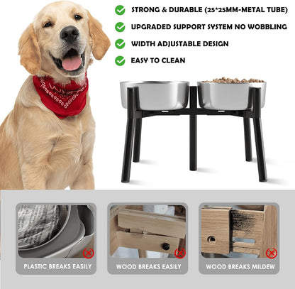 Elevated Dog Bowls for Large and Extra Large Dogs, Adjustable Width Dog Bowl Stand for 7-10.6" Wide Bowls, Food and Water Feeder, 13.7 in Tall Single Holder (Bowl Not Included)