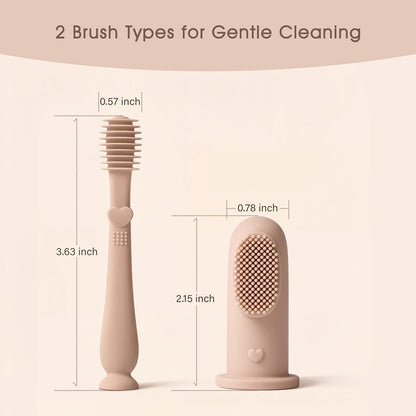 Moonkie Baby Finger Toothbrush Tongue Oral Cleaner Kit for 3 Months +, 3 Pcs (Clay/Ivory/Clay)