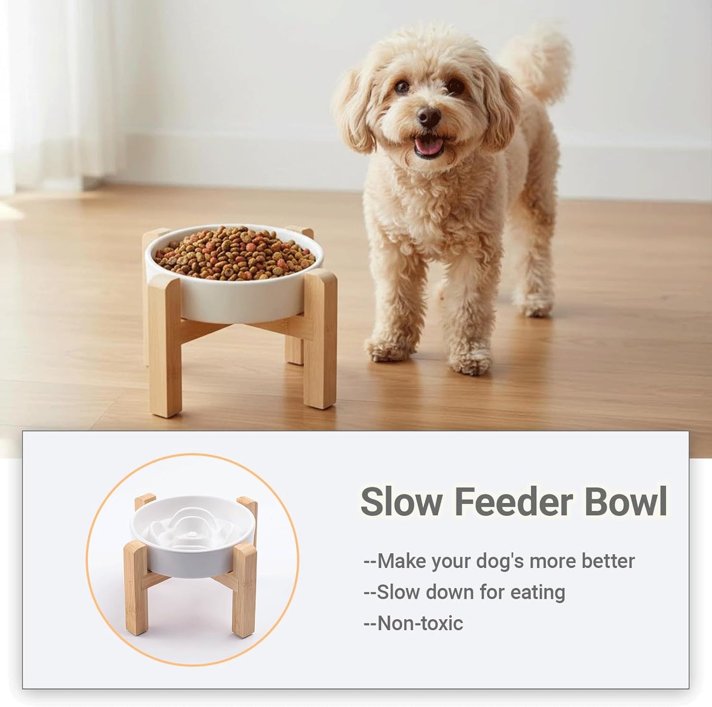 Ceramic Slow Feeder/Dog Bowl for Small Medium Dogs,Elevated/Raised Slow Feeding Dog Food Water Dish Heavy Weighted,Puzzle Eating Bowl Moder （Stars Mark-Forest Green, 8.26in）