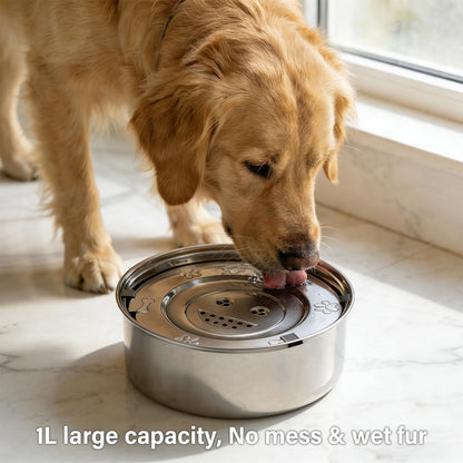 1pc 1L Dog Water Bowl,Stainless Steel Messy Anti-Drip Anti-Splash Slow Drinking Dog Water Feeder Dispenser for Dogs and Cats