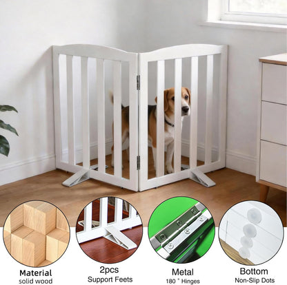 Freestanding Dog Gate Indoor,Doggie Gate Foldable Dog Gates for Doorways,Stairs or Hallways, Wooden White Pet Gate for the House, Pet Fence with Support Feet Included,24 "Height-4 Panels