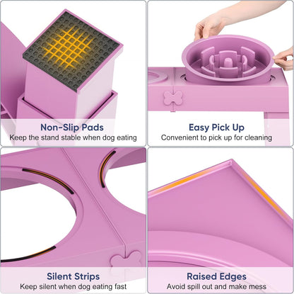 XIAZ Elevated Dog Bowls Large Breed Raised Dogs Bowl Stand Large/Medium Sized Dog Slow Feeder Dogs Bowls Food Water Stands 5 Heights Adjustable 9/11/12/14in Pet Feeder Dish Station