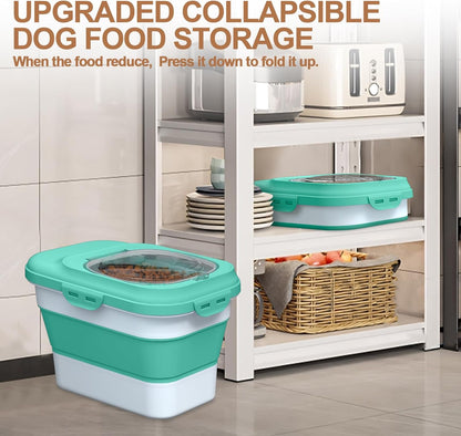 TIOVERY Dog Food Storage Container Small, 10-13lbs Collapsible Dog Cat Food Containers with Airtight Clear Flip-top and Pet Food Scoop, Pet Food Storage Container Bin for Dog Cat Bird Other Pets Grey