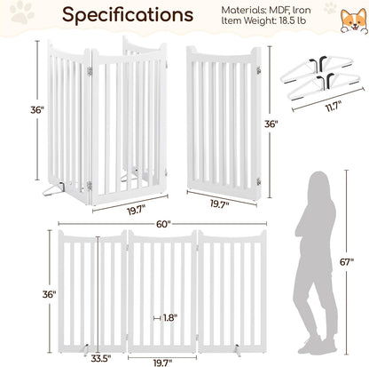 Yaheetech Freestanding Pet Gate 3-Panel Wooden Dog Fence with 2 Support Feet Folding Dog Gate for Indoor, Stairs, Doorways, Halls, Kitchen Wooden Pet Barrier White 36" H