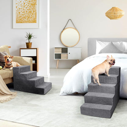 Heeyoo Dog Stairs for Small Dogs, 4-Step Dog Steps for High Bed and Couch, High-Density Foam Pet Steps with Supporting Board, Non-Slip Removable Washable Cover, Grey, 18" High