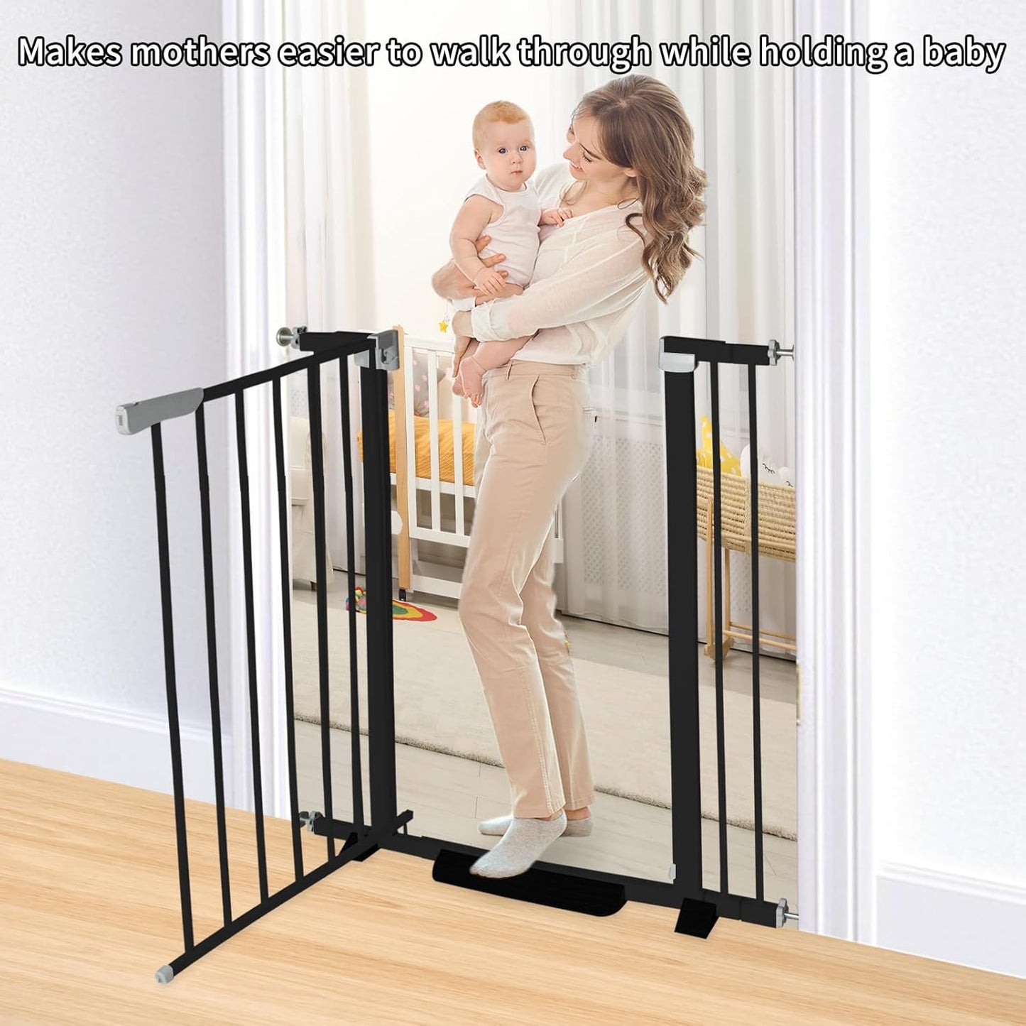 41 Inch Tall Baby Gate Auto Close Dog Gate Adjustable 29.92"-57.48" Wide Pressure Mounted Walk Through Swing Pet Gate for Doorways (White, 29.92"-57.48" Wide)