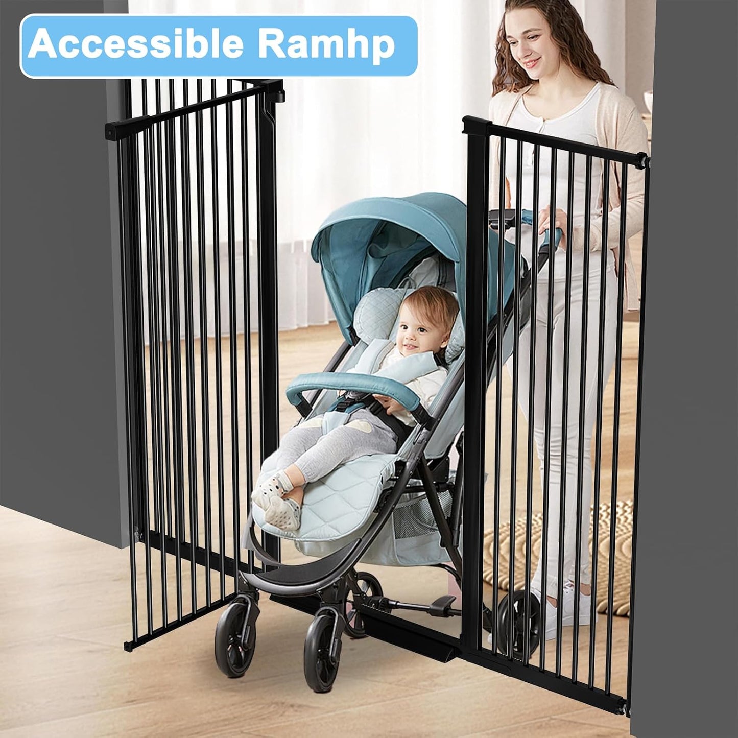 51.18" Extra Tall Cat Gate for Doorway,29.5"- 48.4" Wide Auto Close Tall Pet Gate No Drilling Pressure Mounted for Hallway Kitchen,Black