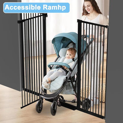 51.18" Extra Tall Cat Gate for Doorway,29.5"- 48.4" Wide Auto Close Tall Pet Gate No Drilling Pressure Mounted for Hallway Kitchen,Black