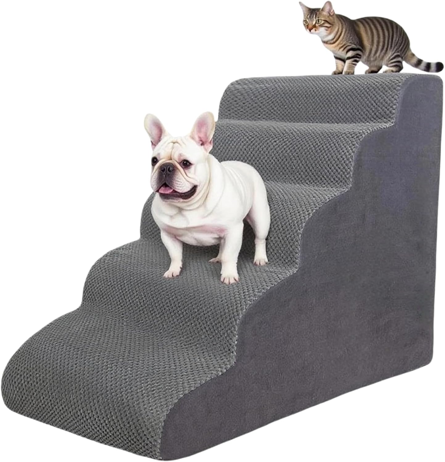 4 Step Pet Stairs Ramp for High Beds Sofas 18-24 Inch with Sturdy Non Slip Waterproof Pads, Machine Washable Cover Indoor Balanced Design for Cats Dogs Small Medium Large XL Pets Grey