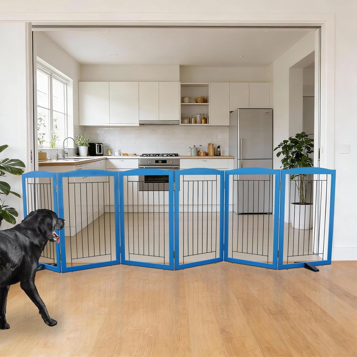 ZJSF Freestanding Dog Fence Indoor, Foldable Dog Gate for Doorways, Stairs or Hallways, Sturdy Wood Extra Wide Pet Gate with Support Feet for The House, White, 24 "Height-3 Panels