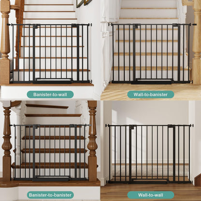 Miumoon 29.7-46" Baby Gate for Stairs with Banister Adapter Y-Spindle Rods, 30.5" Tall, Easy-Install Pressure Mounted Baby Gate for Doorways, Auto-Close Dog Gate Indoor for Child and Pets