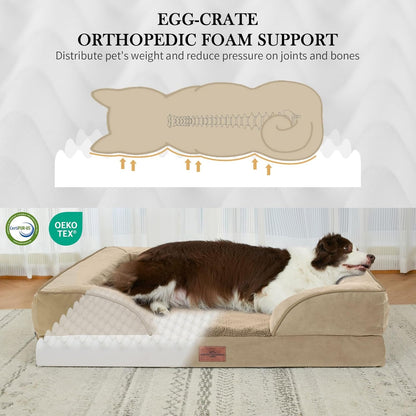 Comfort Expression Orthopedic Dog Bed for Extra Large Dogs 42x30 Inch, Waterproof Egg Crate Foam XL Pet Bed with Removable Bolsters, Dog Couch with Washable Cover & Non-Slip Bottom, Grey - Colors A