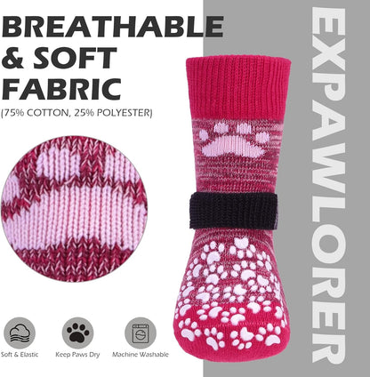 EXPAWLORER Anti Slip Dog Socks to Prevent Licking Paws, Dog Shoes for Hot Pavement, Dog Booties for Small Medium Large Senior Dogs, Traction Control Boots & Paw Protectors for Hardwood Floors