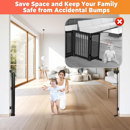 19.7ft Retractable Baby Gates Dog Gate - 236" Extra Wide Expandable Child Safety Gate,37" Tall Toddler Pet Mesh Gate with Reinforced Strips for Doorways,Stairs,Hallways,Outdoor & Indoor Large Openings