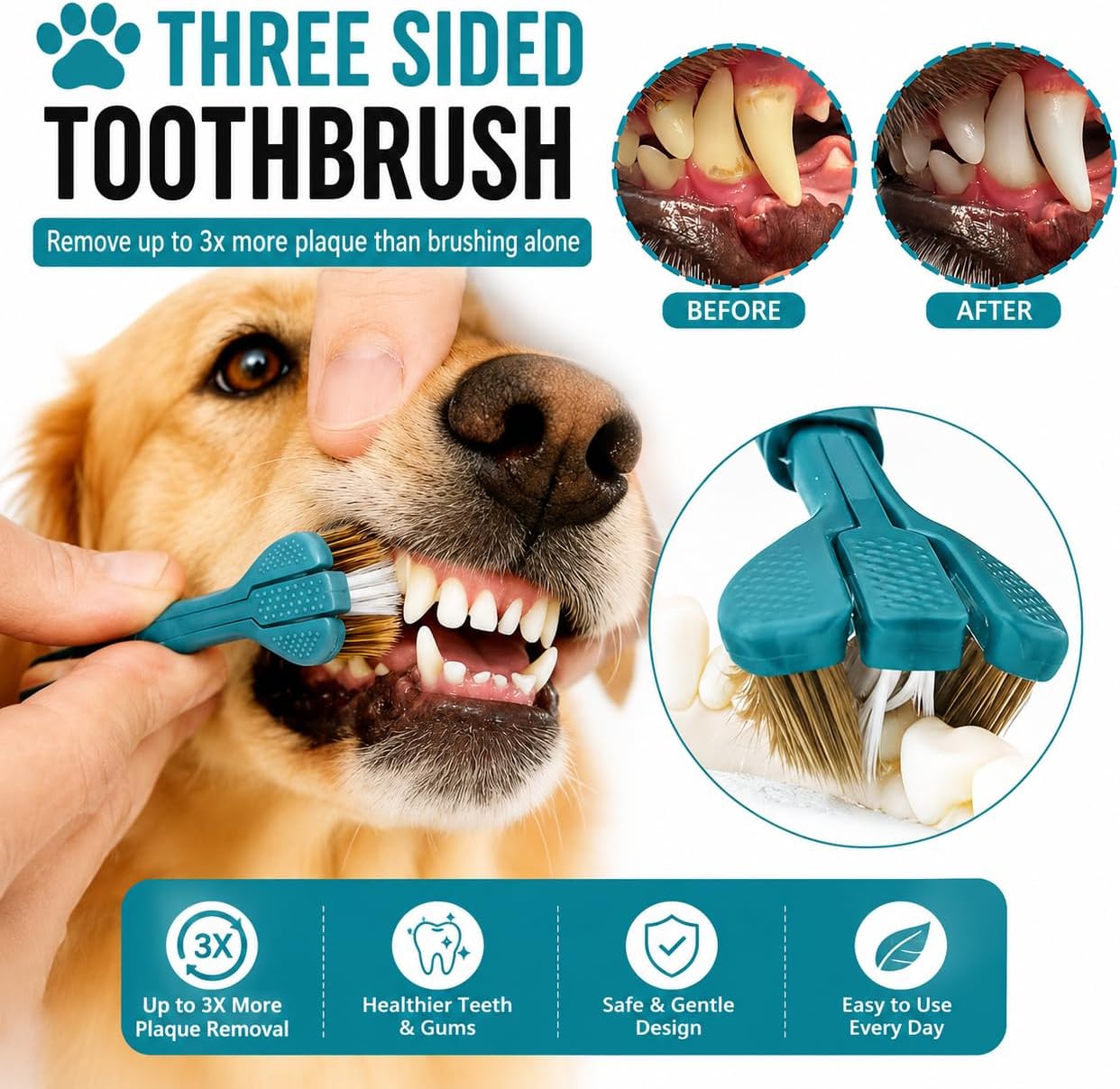 9-Pack Dog Toothbrush Kit, Triple Head & Double Head Dog Toothbrush, 360 Finger SiliconeToothbrush, Multi-Angle Dental Cleaning Brushes for Cat Oral Health