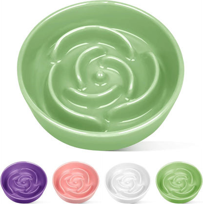 TRUVIC Ceramic Slow Feeder Dog Bowls Small Breed, 0.6 Cup Slow Feeder Cat Bowls for Fast Eaters, Ceramic Dog Food Dish no Black Chin, Puzzle Bowl for Small Dogs and Cats, White