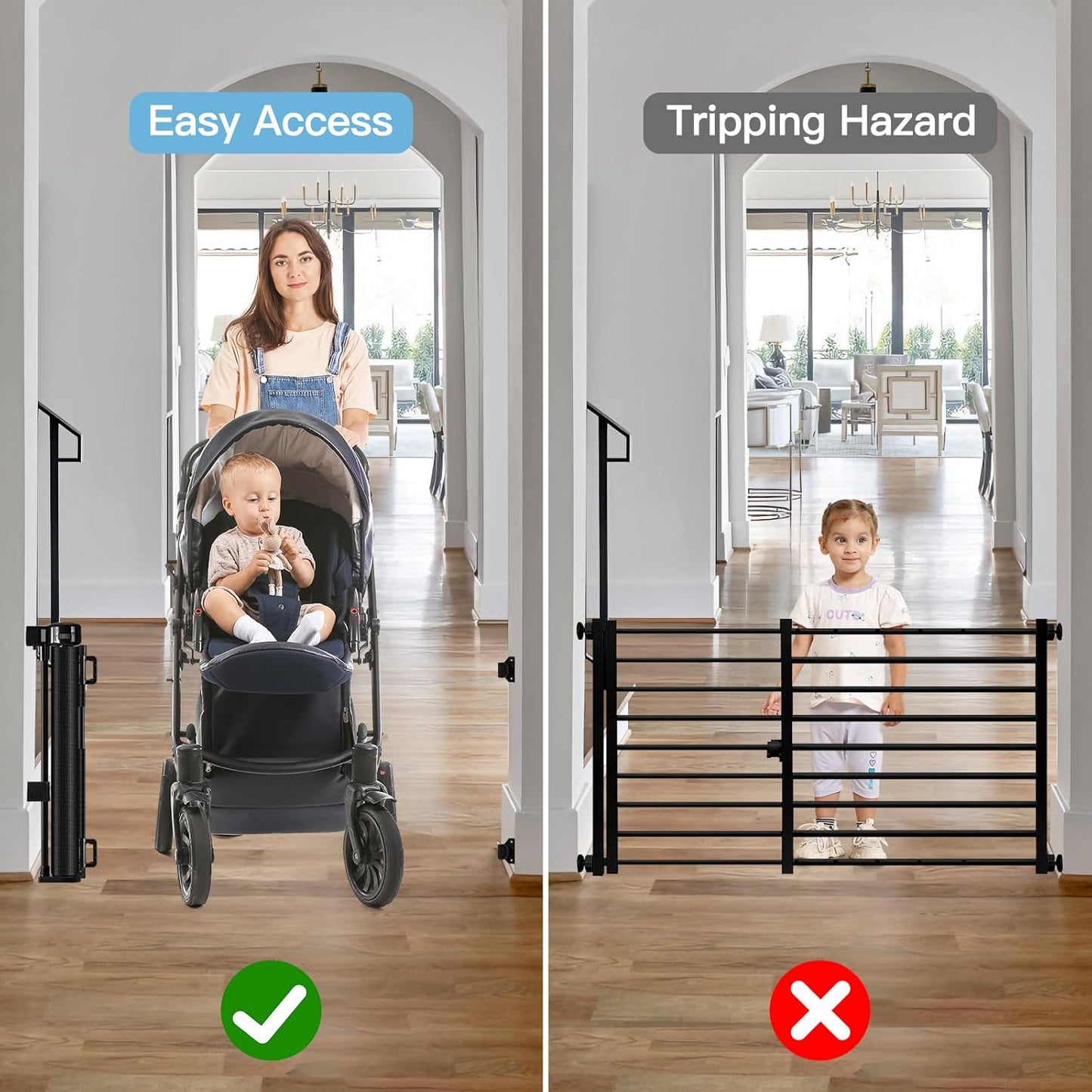 Short Dog Gate 0"-39" Wide Narrow Baby Gate 24” Tall Retractable Short Pet Gate to Step Over Short Baby Gate for Doorway, Low Pet Gate Indoor Doggie Gates Mesh Puppy Gate for Stairs, Black