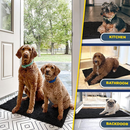 Muddy Mat® Pack of 3 Highly Absorbent Microfiber Dog Door Mat and Pet Rug, Non Slip Thick Washable Area Mat Soft Chenille for Kitchen Bathroom Bedroom and Outdoor - Beige Small, Medium & Large