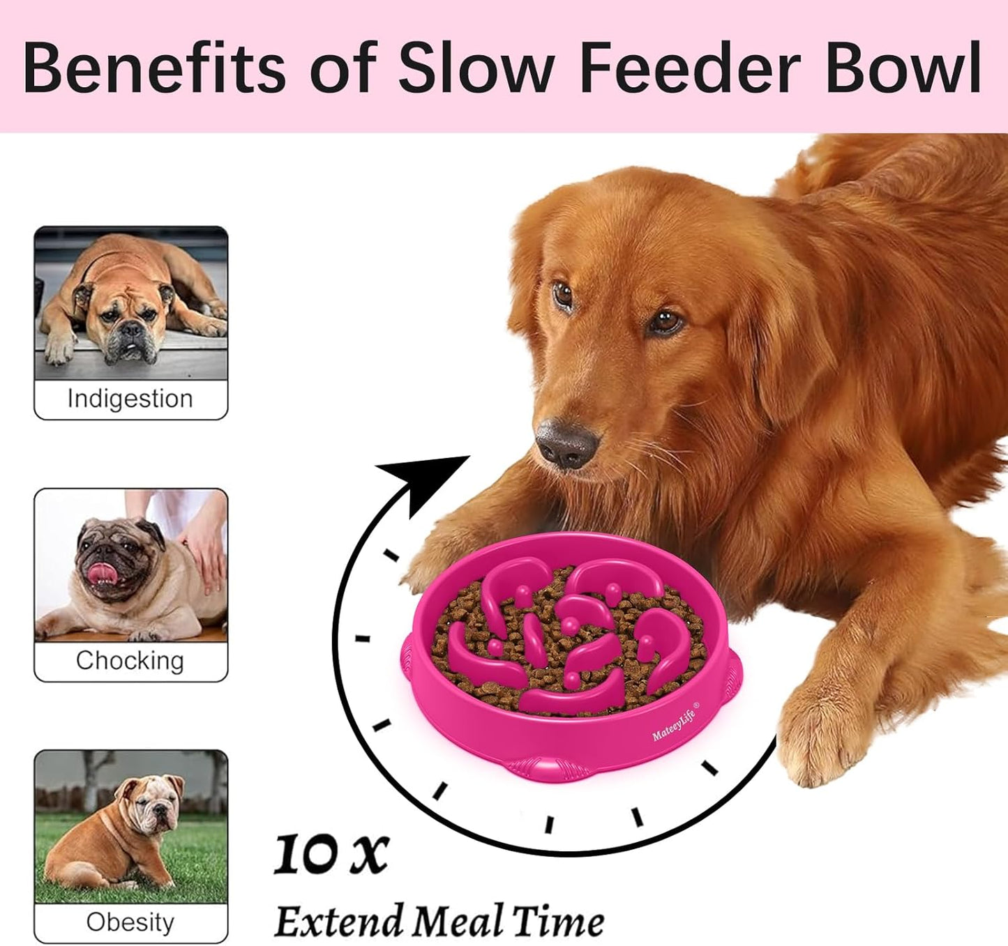 MateeyLife Slow Feeder Dog Bowls 2PCS, Anti-Choking Puzzle Dog Food Bowls, Anti-Slip Interactive Feeding Slow Down Eating, Bloat Stop Maze Dishes for Medium Breeds Pink&Purple