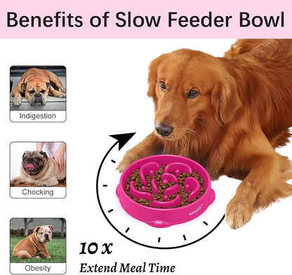 MateeyLife Slow Feeder Dog Bowls 2PCS, Anti-Choking Puzzle Dog Food Bowls, Anti-Slip Interactive Feeding Slow Down Eating, Bloat Stop Maze Dishes for Medium Breeds Pink&Purple