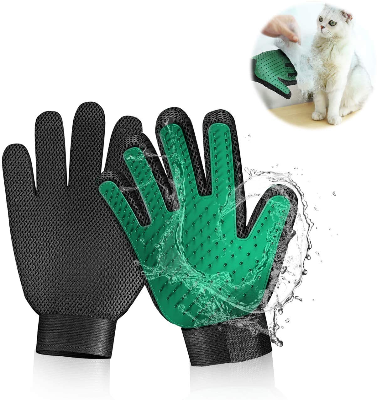 Pet Grooming Glove Hair Remover Brush Gentle Deshedding Efficient Pet Mitt Pet Massage Gloves Left & Right Hand Draw Dogs Cats Horses Long Short Fur (1Pair Left & Right Hand (Blue))