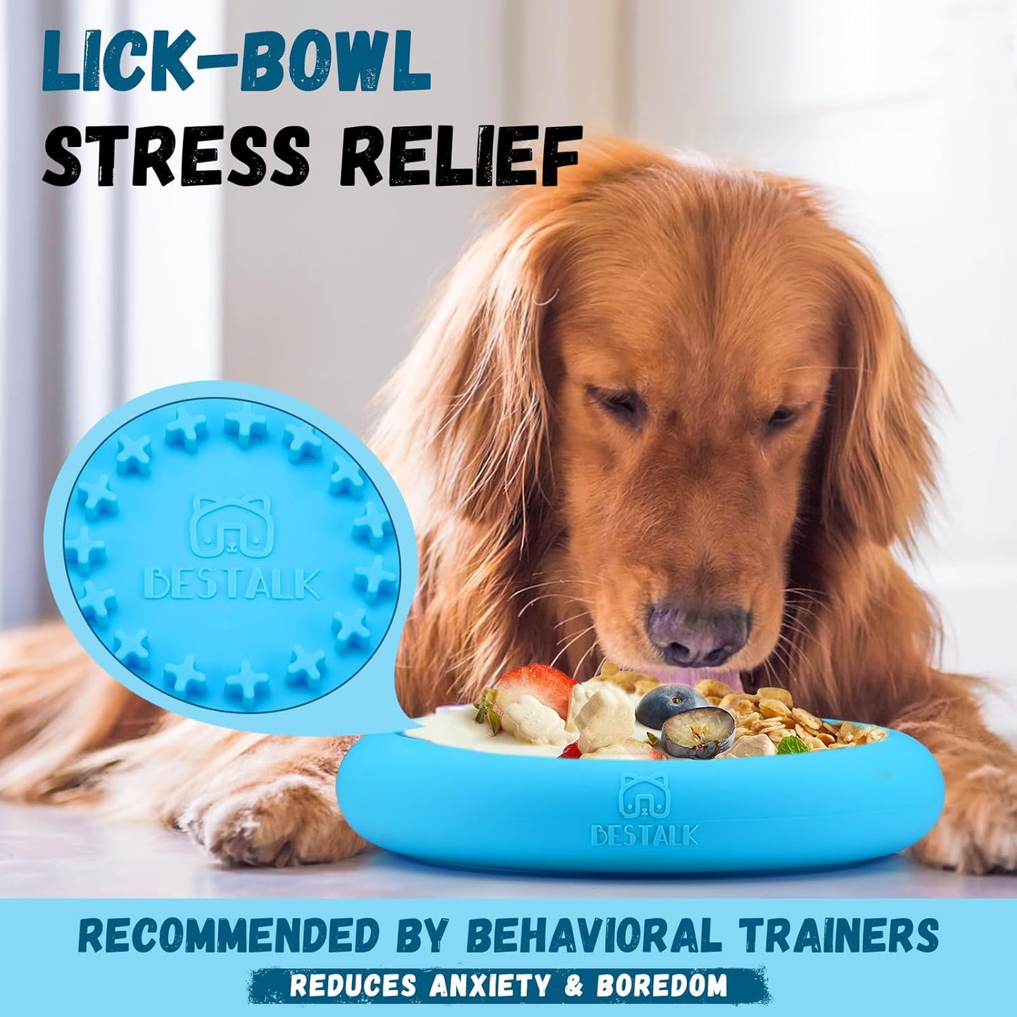 Dog Lick Bowl, Bestalk Anxiety Relief Slow Feeder Dog Lick Mat Treat Dispenser, Non-Slip Licking Bowl Enrichment Toys, BPA Free Silicone, Dishwasher Safe