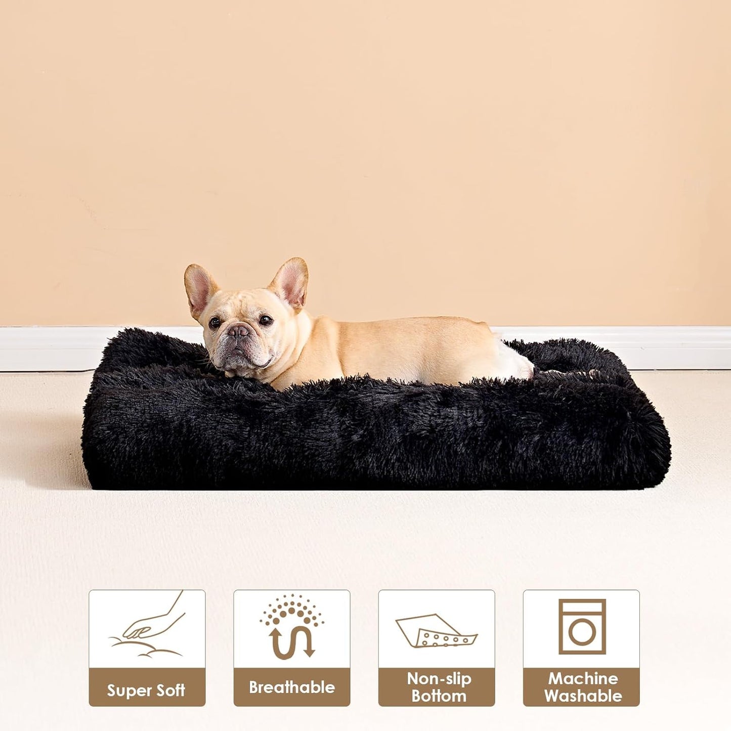 EHEYCIGA Fluffy Dog Crate Bed for Medium Dogs, Plush Faux Fur Crate Pad, Calming Anti Anxiety Medium Dog Bed, Washable Soft Warm Crate Mat with Non-Slip Bottom