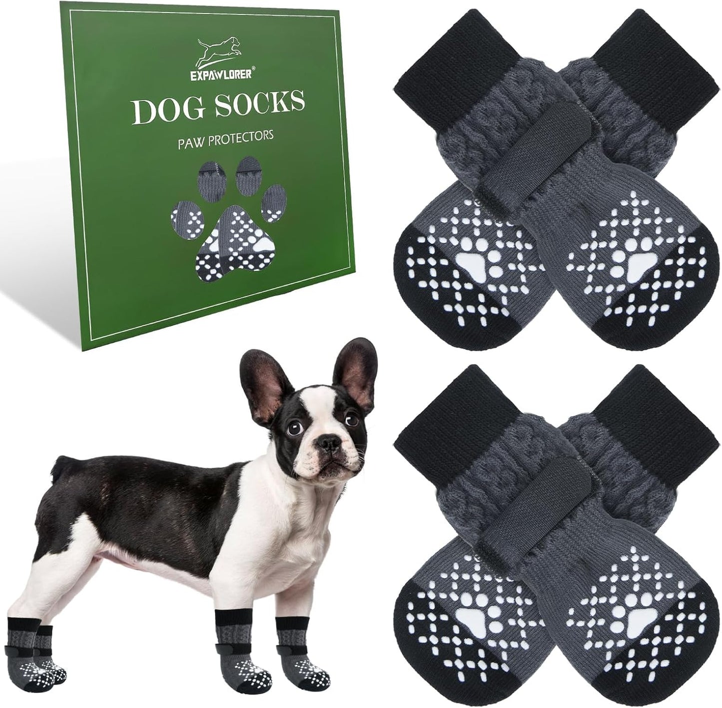 EXPAWLORER Anti Slip Dog Socks to Prevent Licking Paws, Dog Shoes for Hot Pavement, Dog Booties for Small Medium Large Senior Dogs, Traction Control Boots & Paw Protectors for Hardwood Floors