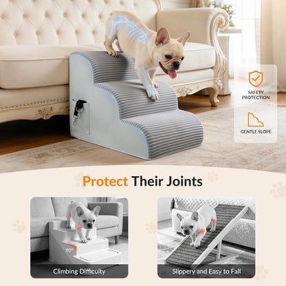 Dog Stairs for High Beds Up to 30" H with Tunnel,Extra Height 27.5" 5-Step Pet Steps for Small Dogs and Cats, Non-Slip Sturdy Dog Ramp with Anti-Tip Safety Strap and Removable Cover