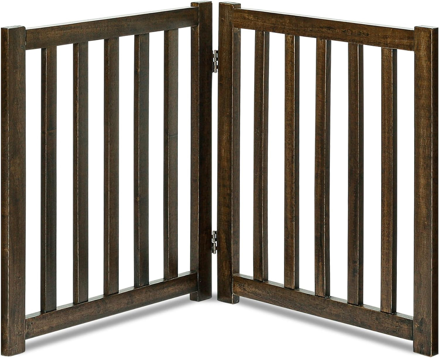 LZRS 2-Panel Wooden Free Standing Foldable Dog Gate Indoor – Solid Hardwood 24" High, Step-Over Safety Pet Gate for Doorways, Stairs & Small Spaces - Indoor Use, White