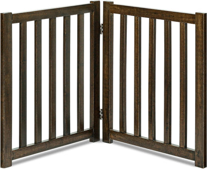 LZRS 2-Panel Wooden Free Standing Foldable Dog Gate Indoor – Solid Hardwood 24" High, Step-Over Safety Pet Gate for Doorways, Stairs & Small Spaces - Indoor Use, White