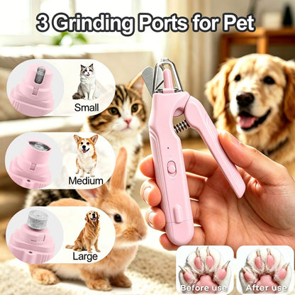 2-in-1 Dog Nail Grinder & Dog Nail Clippers Trimmers for Large Medium Small Dogs Cats Pets Claw Trimmer with LED Lights (White)