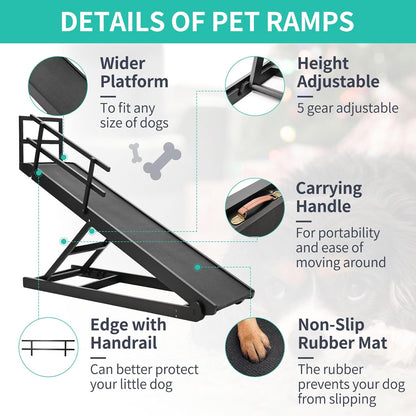 Dog Ramp for Couch, 5-Level Adjustable Wooden Pet Ramp for Bed & SUV, Adjustable Height 15.7"-23.6",Folding Non Slip Dog Ramps for Small Large Senior Dogs & Cats - Furniture Quality