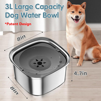UPSKY 3L Dog Water Bowl 101oz Stainless Steel No Spill Large Capacity Dog Food Water Bowl Slow Water Feeder, Spill Proof Pet Water Dispenser Vehicle Carried Travel Water Bowl