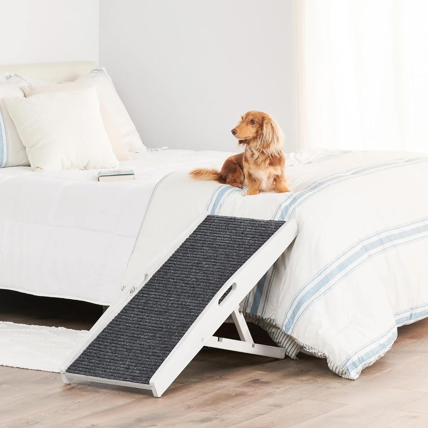 Carlson 39.5" Indoor Pet Ramp, White, Collapsible, Adjustable Height, Includes Handles, Non-Slip Carpet, and Rubber Feet