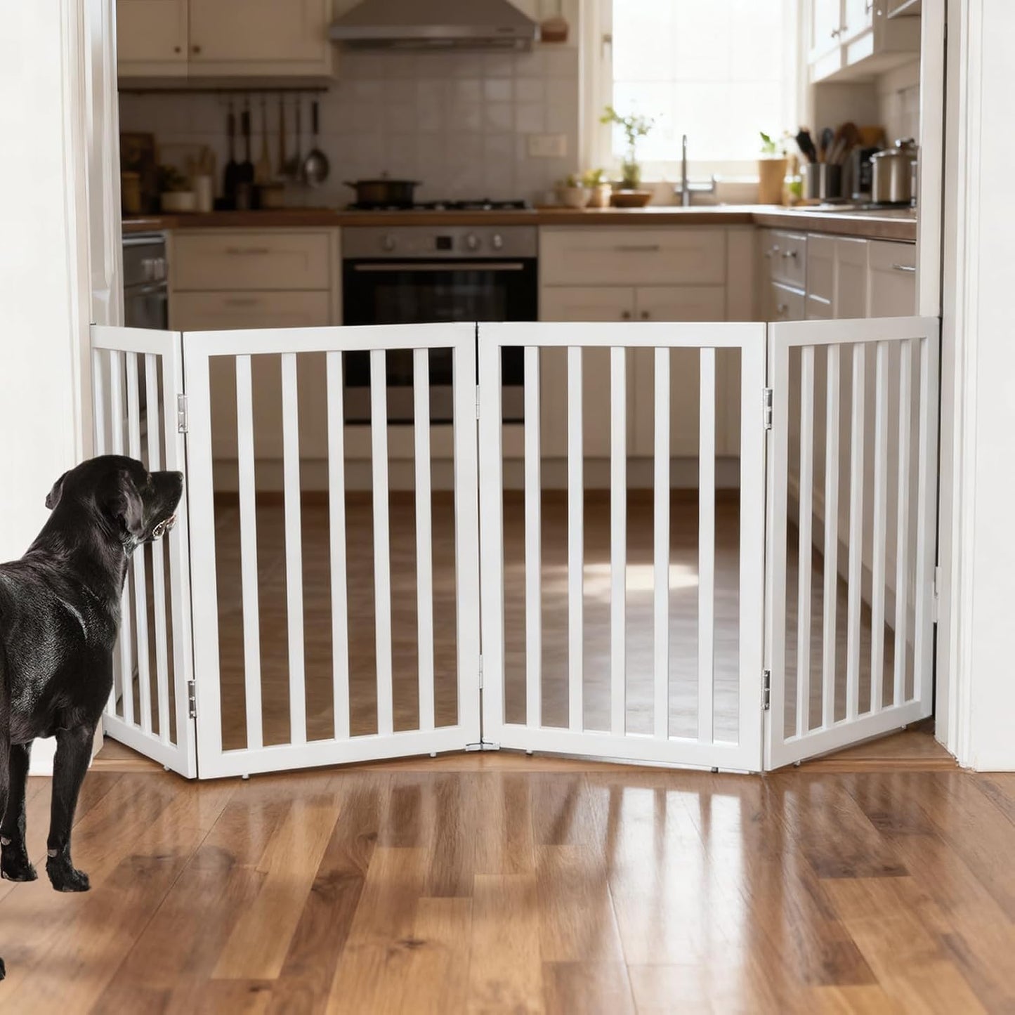 ZJSF Freestanding Indoor Dog Gate for House Foldable Wood Brown Puppy Gate for Doorways Pet Gate for Stairs Extra Wide Pet Fence 24" Height 2 Panels