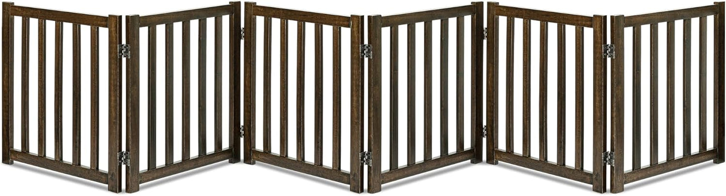 LZRS 2-Panel Wooden Free Standing Foldable Dog Gate Indoor – Solid Hardwood 24" High, Step-Over Safety Pet Gate for Doorways, Stairs & Small Spaces - Indoor Use, White