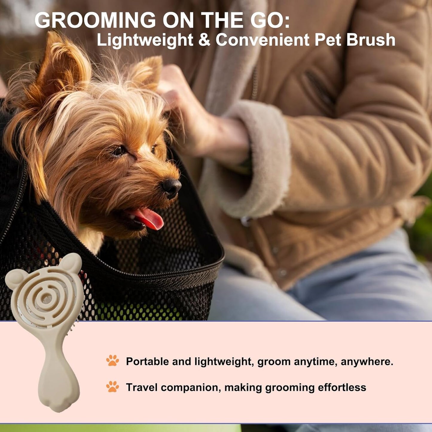 Cat-Ear Design Puppy Brush, Gentle Soft-Bristle Small Dogs Plastic Detangling Grooming Tool, Fit for Yorkie Shih Tzu Maltese Maltipoo (Light Pink)