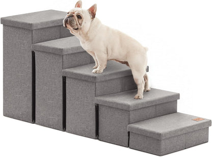 Love's cabin Dog Stairs with Storage 13" H, Foldable Pet Stairs for Small Medium or Large Dogs, Cat Puppy Steps Ramp with Zip up to 150 lbs, Solid Grey, 2 Steps