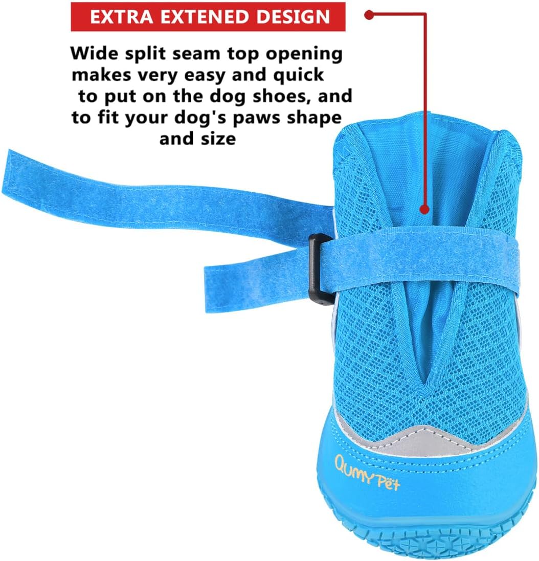 QUMY 4PCS Dog Boots for Large Dogs, Medium Dog Shoes & Paw Protectors for Hot Pavement, Summer Heat Protection, Mesh Breathable Nonslip Dog Booties for Hardfloors, Walking Running Hiking Black Size 6