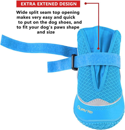 QUMY 4PCS Dog Boots for Large Dogs, Medium Dog Shoes & Paw Protectors for Hot Pavement, Summer Heat Protection, Mesh Breathable Nonslip Dog Booties for Hardfloors, Walking Running Hiking Black Size 6