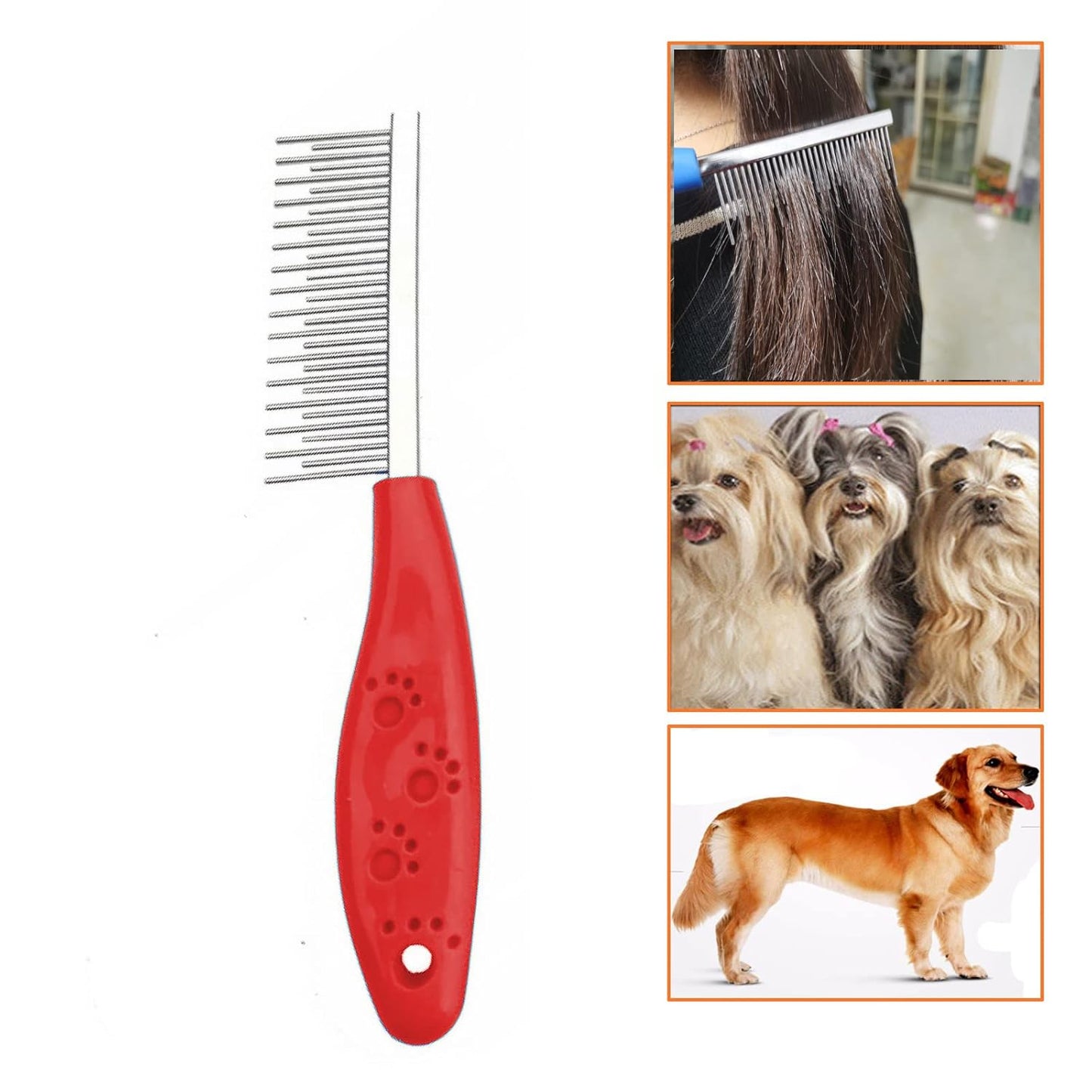 Dog or Cat Comb Grooming with Short and Long Teeth Dematting Knots Tangles Remover Combs Detangler Tool Suitable for Dogs Cats Poodle HorseStainless Steel Pin (Black)