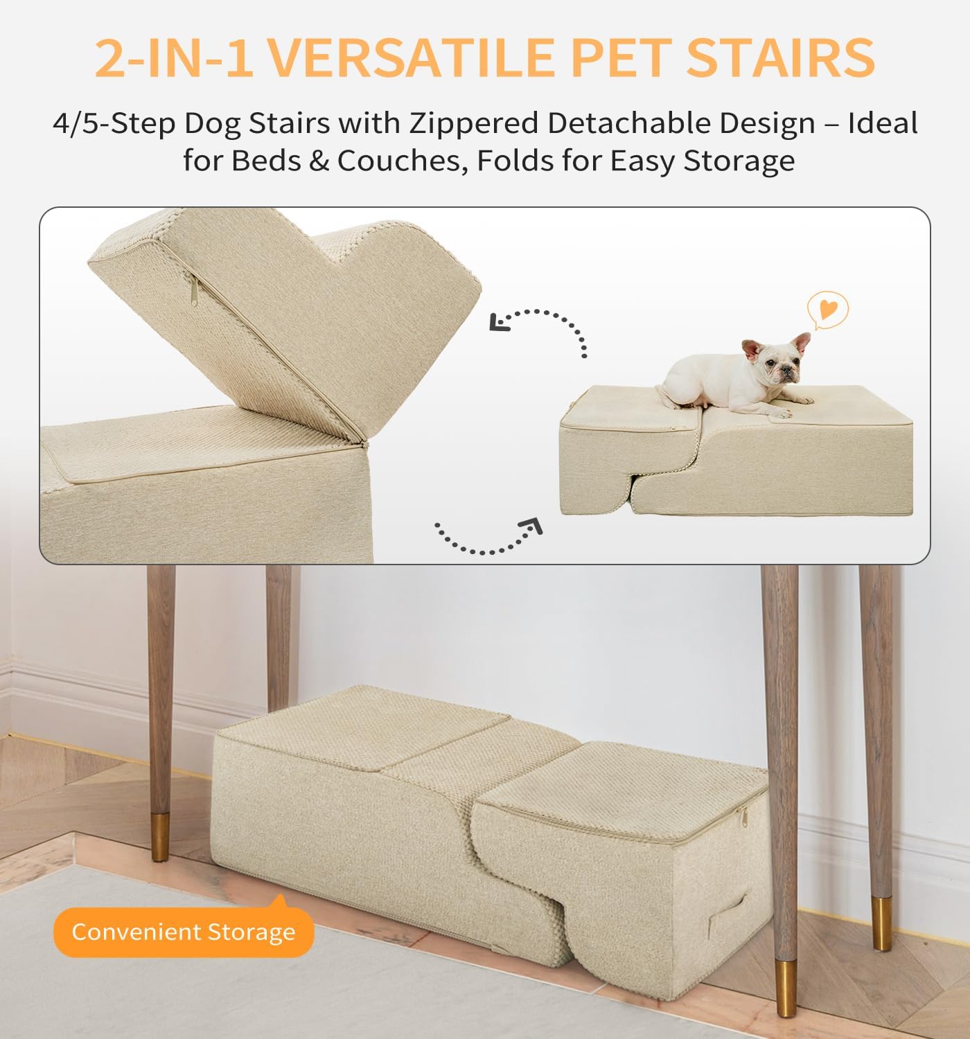 Made4Pets Dog Stairs Ramp for Small Dogs 15.7" H, 3-Step Dog Steps for Bed Couch Sofa and Chair, 35D Foam Pet Steps for Small Dogs and Cats, Non-Slip Bottom Pet Stairs, Grey